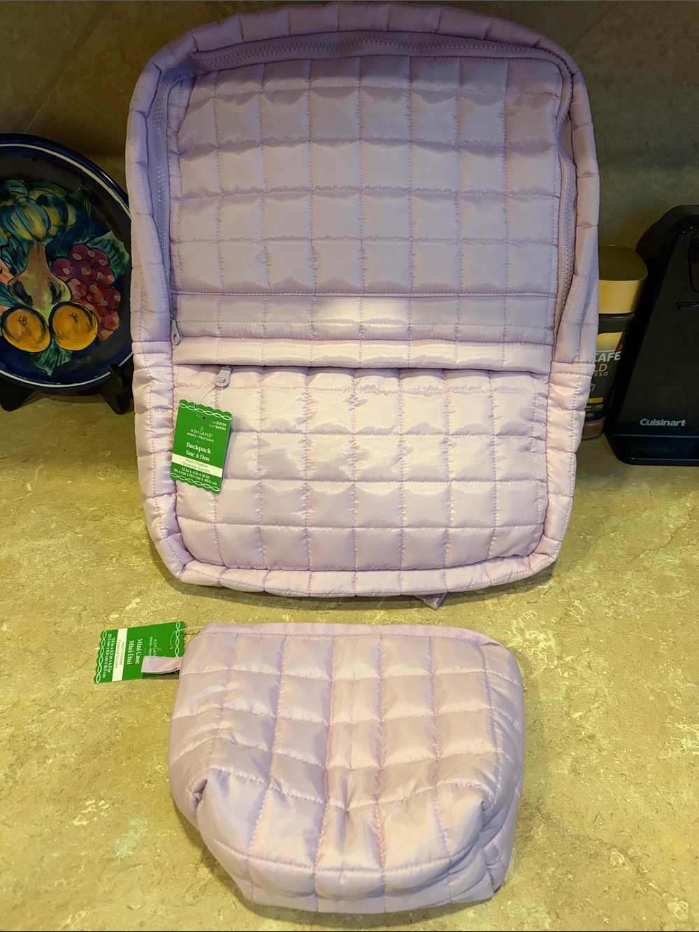 Lavender Purple Quilted Backpack & Mini Case Set By Ashland New With Tags